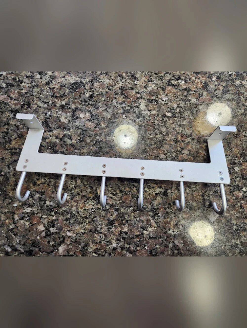Brushed Silver Over-the-Door 6 Hook Rack - Modern Wall Organizer